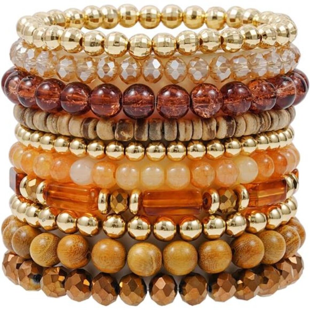 Surfer Heishi Clay Bead Bracelets for Women Bohemian Stackable Gold Brown multi - Picture 1 of 6